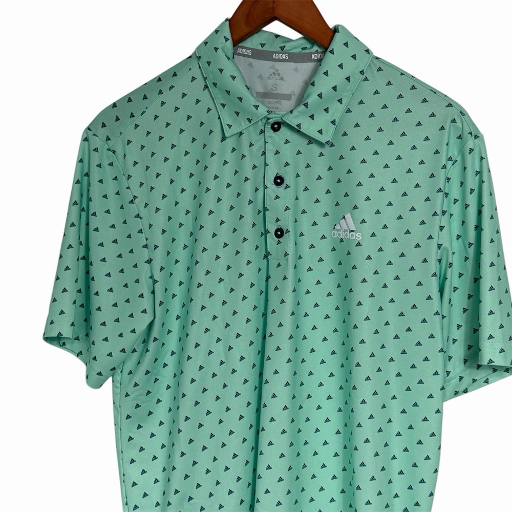 Adidas Golf Polo Shirt Men's Small All Over Logo Print Short Sleeve Performance
